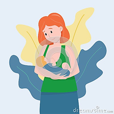 Vector illustration: a woman breastfeeds her baby. Breastfeeding concept Cartoon Illustration