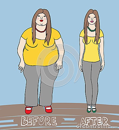 Vector illustration of a woman before after diet Vector Illustration