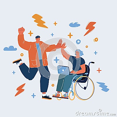 Vector illustration of woman disabled in a wheelchair working in team Vector Illustration