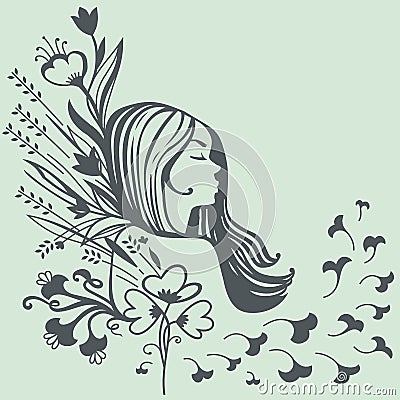 Woman portrait with floral designs Vector Illustration