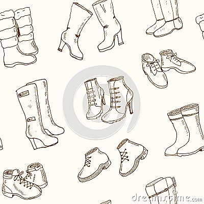 Vector illustration of woman fall and winter shoes, boots set. seamless pattern Vector Illustration