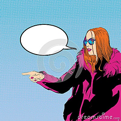 Vector illustration of woman in furs. A woman explaining something. Vector Illustration