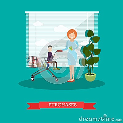 Purchases concept vector illustration in flat style Vector Illustration