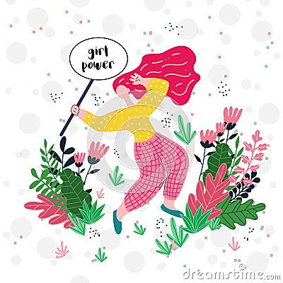 Vector illustration woman with girl power banner Vector Illustration