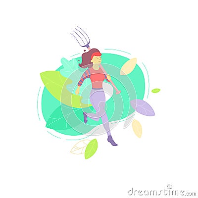 Woman with hayfork Vector Illustration