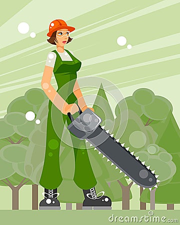 Woman lumberjack in the forest Vector Illustration