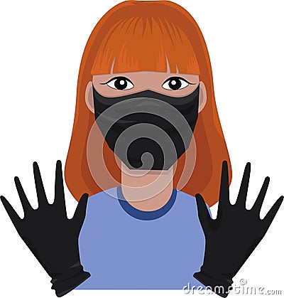 Vector illustration of a woman in a mask and gloves Vector Illustration