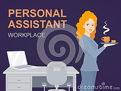 Vector illustration of woman portrait personal assistant with co Vector Illustration