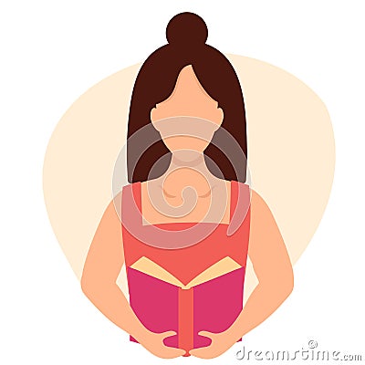 Vector illustration woman reads a book, is trained. Infographic design, center illustration, benefits of reading, learning, exam Cartoon Illustration