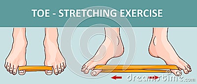 Woman`s foot with elastic band performing stretching exercise Vector Illustration