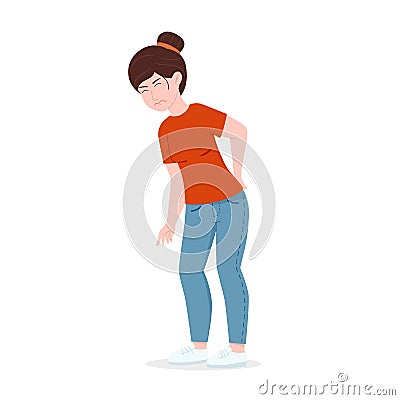 Vector illustration: woman with a sore back. Cartoon Illustration