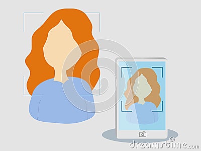 Vector illustration of woman taking selfie photo on smartphone. Chracter on isolated background Cartoon Illustration