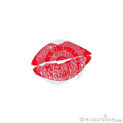 Vector illustration of womans girl red lipstick kiss mark isolated on white background. Valentines day icon, sign Vector Illustration