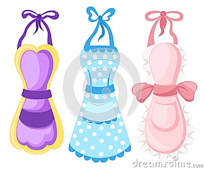 Vector illustration. women's lovely apron kitchen apron. pink apron hearts. image on white background. Cartoon Illustration