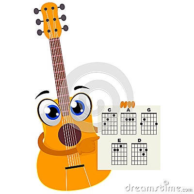 Acoustic Guitar holding a Paper with Chords Vector Illustration