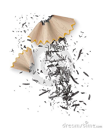 Vector illustration of wooden graphite pencil shavings from sharpener isolated on background Vector Illustration