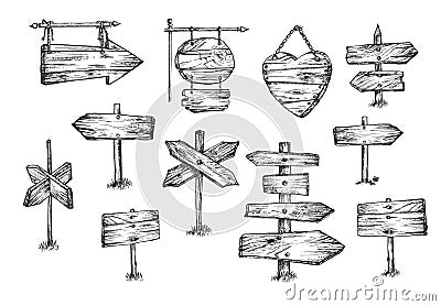 Empty wooden pointers and signs set Vector Illustration