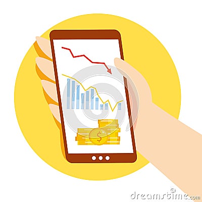 Vector illustration of world financial crisis. Oil price drop. Collapse of the economy. Bankruptcy. Down arrow stocks Vector Illustration