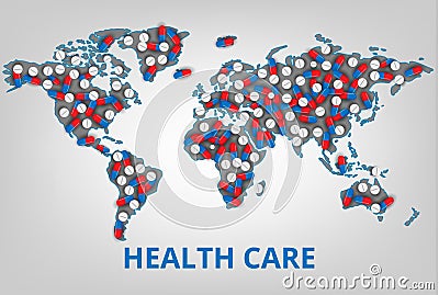 Vector illustration.World health care organization. Map with a l Vector Illustration