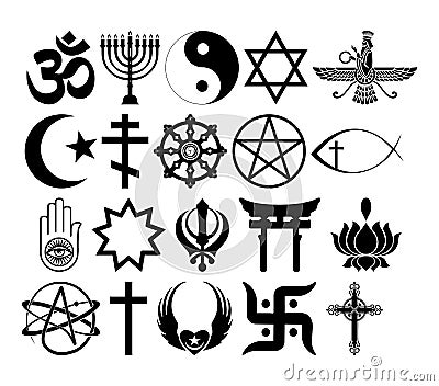 Vector illustration of world religious and faith symbols clipart. Silhouette sign set of belief. Vector Illustration