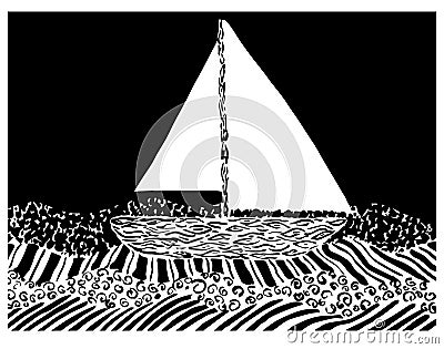 Vector illustration of yacht on sea waves in graphic style Vector Illustration