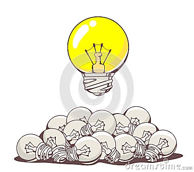 Vector illustration of yellow big lightbulb above pile of small Vector Illustration