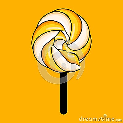 Yellow candy icon. Sweet on the stick for design Vector Illustration