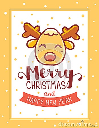 Vector illustration of yellow head of christmas reindeer with ha Vector Illustration