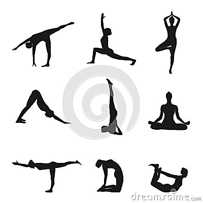 Vector illustration of Yoga poses silhouette. Vector Illustration