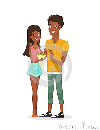 Vector illustration of young African American couple. Young beautiful black woman and black handsome guy on a date Vector Illustration