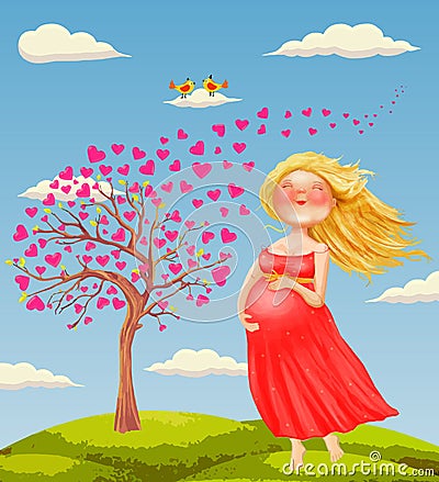 Vector illustration of young beautiful pregnant blonde wom Vector Illustration