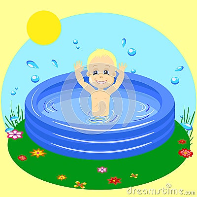 Vector Illustration of a Young Boy Happily Swimming in pool Vector Illustration