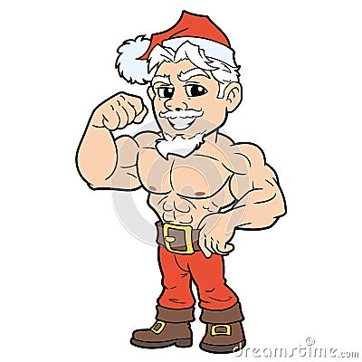 Cartoon style young muscular Santa Claus posing 2 Vector Illustration