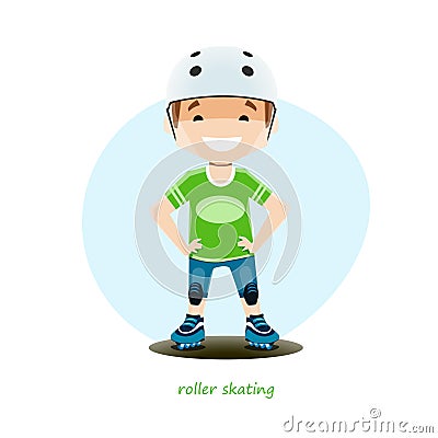 Vector illustration of young roller skater isolated on white background Vector Illustration