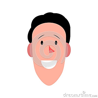 Vector illustration of young smiling man. Portrait of handsome cheerful long face. Avatar, profile, ID picture of a young person. Vector Illustration