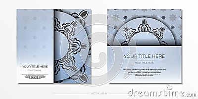 Square Preparing blue postcards with luxurious black ornaments. Template for design printable invitation card with Vector Illustration