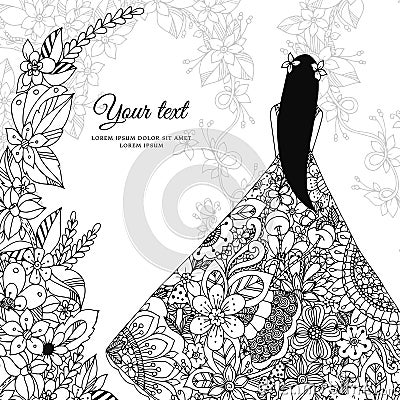 Vector illustration Zen Tangle girl in a floral dress. Vector Illustration