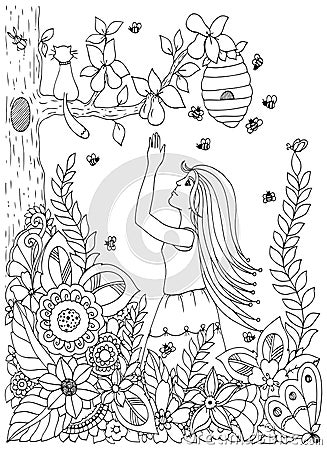 Vector illustration Zen Tangle , woman, girl and pear. Vector Illustration