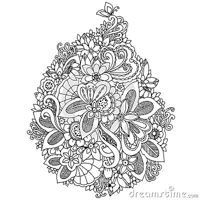 Vector illustration zentangl card with flowers. Doodle flowers, spring, jewelry, wedding. Coloring book anti stress for Vector Illustration