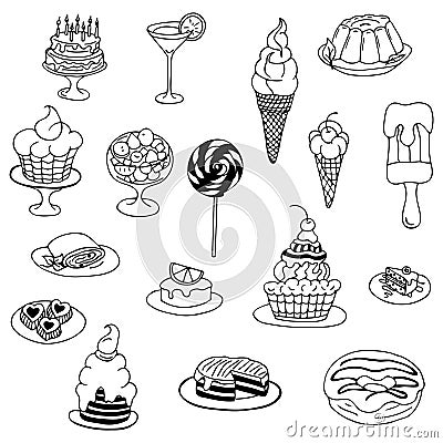 Vector illustration zentangl , doodle Cake, dessert. Meditative exercises. Coloring book anti stress for adults. Black Vector Illustration