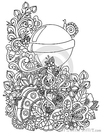 Vector illustration zentangl, a lollipop in the floral frame. Doodle drawing. Coloring book anti stress for adults Vector Illustration