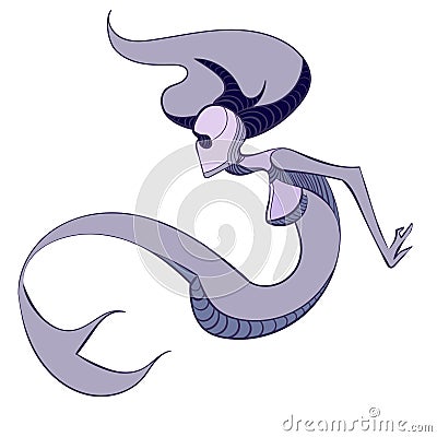 Vector illustration of a zombie-mermaid Cartoon Illustration