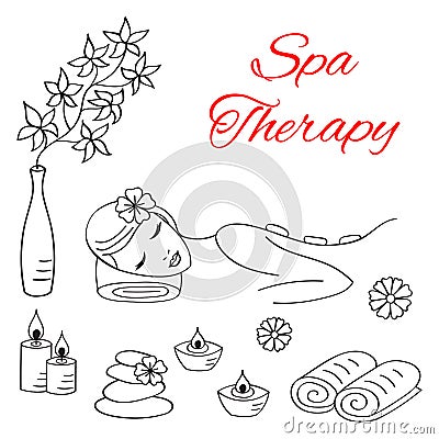 Vector illustrations of Beautiful woman spa stone massage Vector Illustration