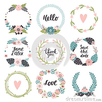 Set of cute hand-drawn Spring banners. Vector illustration. Vector Illustration