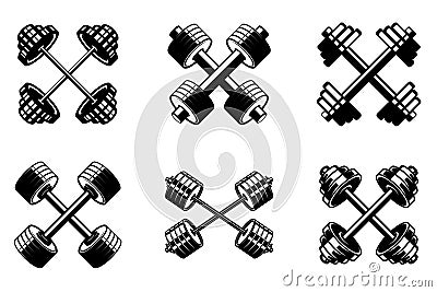 Vector illustrations of crossed sports barbells. Perfect for fitness and sports-related designs. Use them for posters, Vector Illustration