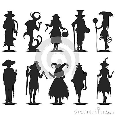Vector illustrations of Halloweens witches characters set Vector Illustration