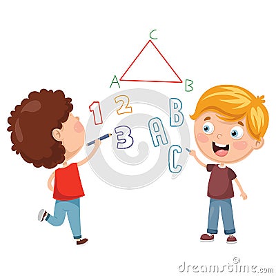 Vector Illustrations Of Kids Writing Vector Illustration