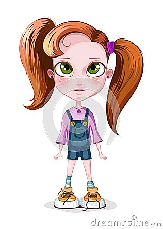 Vector illustration of a little girl with big green eyes and foxy hair Vector Illustration