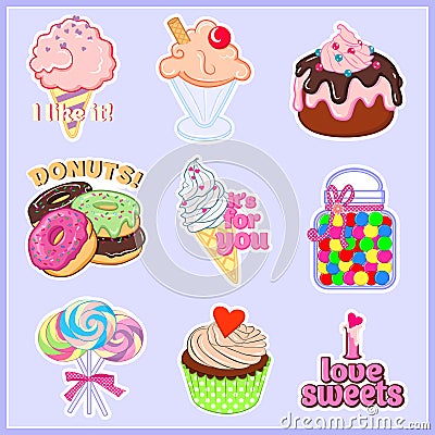 Vector illustrations of lovely stickers food Vector Illustration