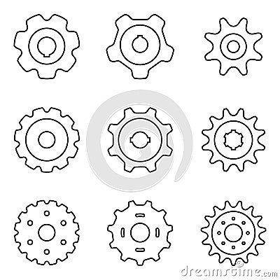 Sprocket wheel icons set. Vector line icons Vector Illustration